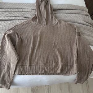 ALO Yoga Ribbed Cropped Hoodie in Taupe